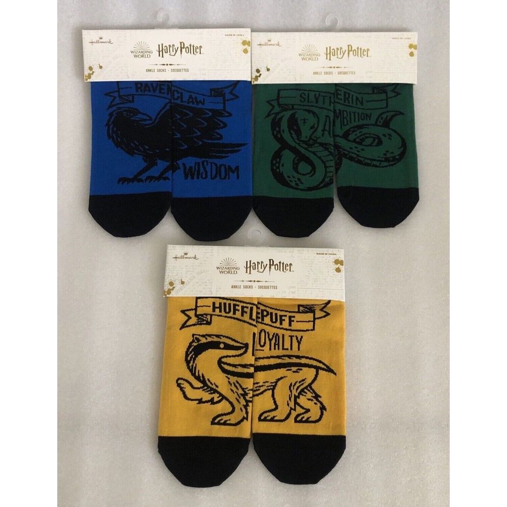 3 Pairs Wizarding World Harry Potter Ravenclaw Hufflepuff Slytherin Ankle Socks